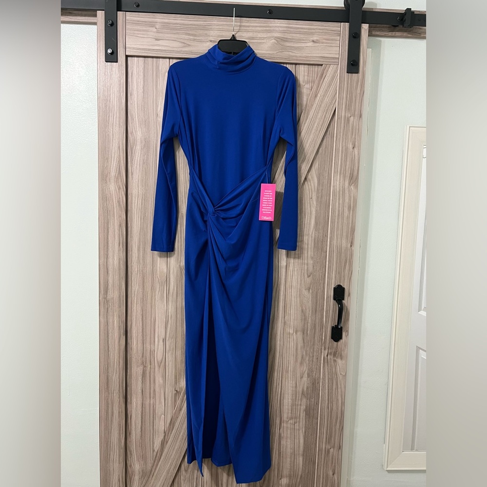 Badgley Mischka Blue Long Sleeve Bodycon Dress SZ 8 NWT